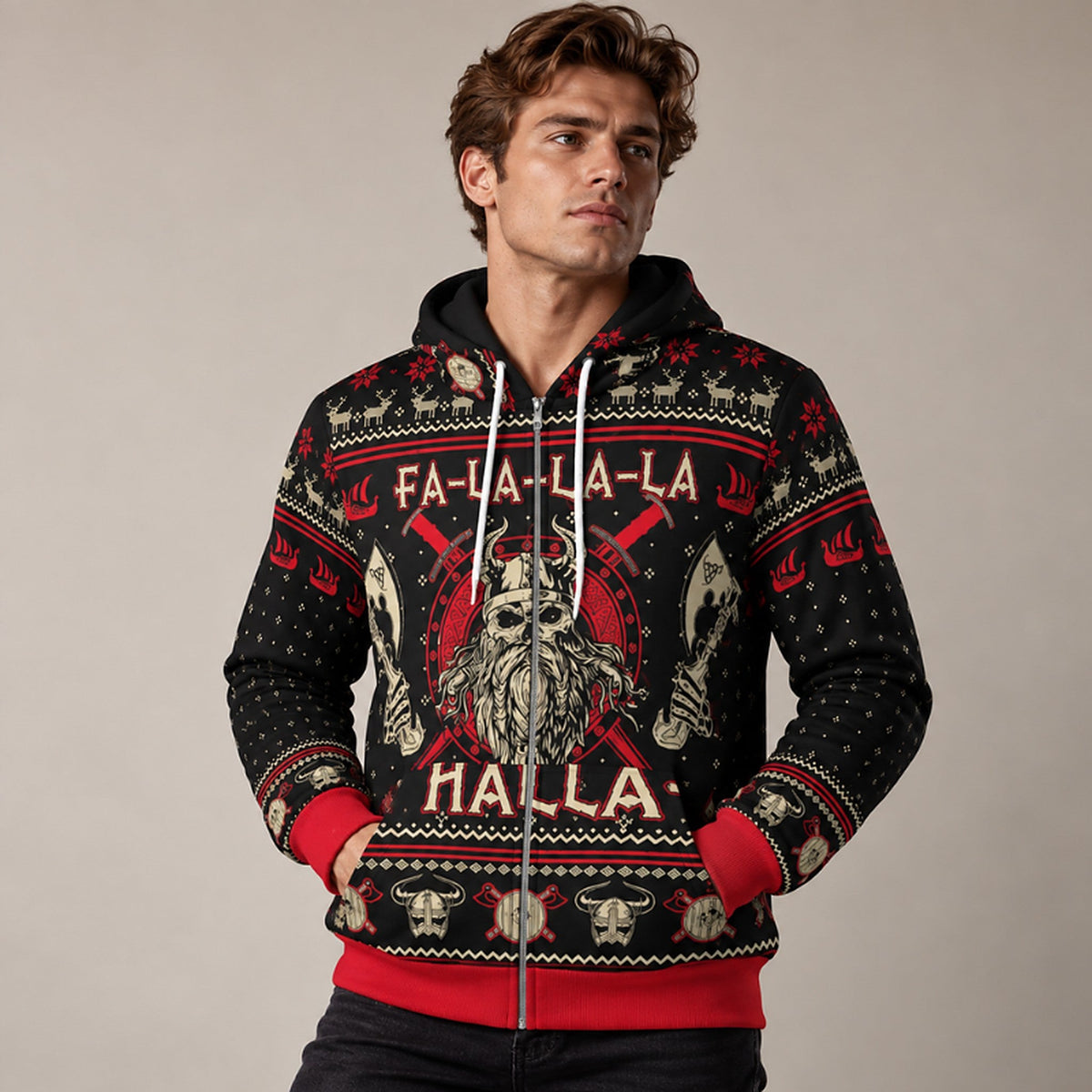 Kersttrui voor heren met vikingdesign - Als trui, hoodie of vest