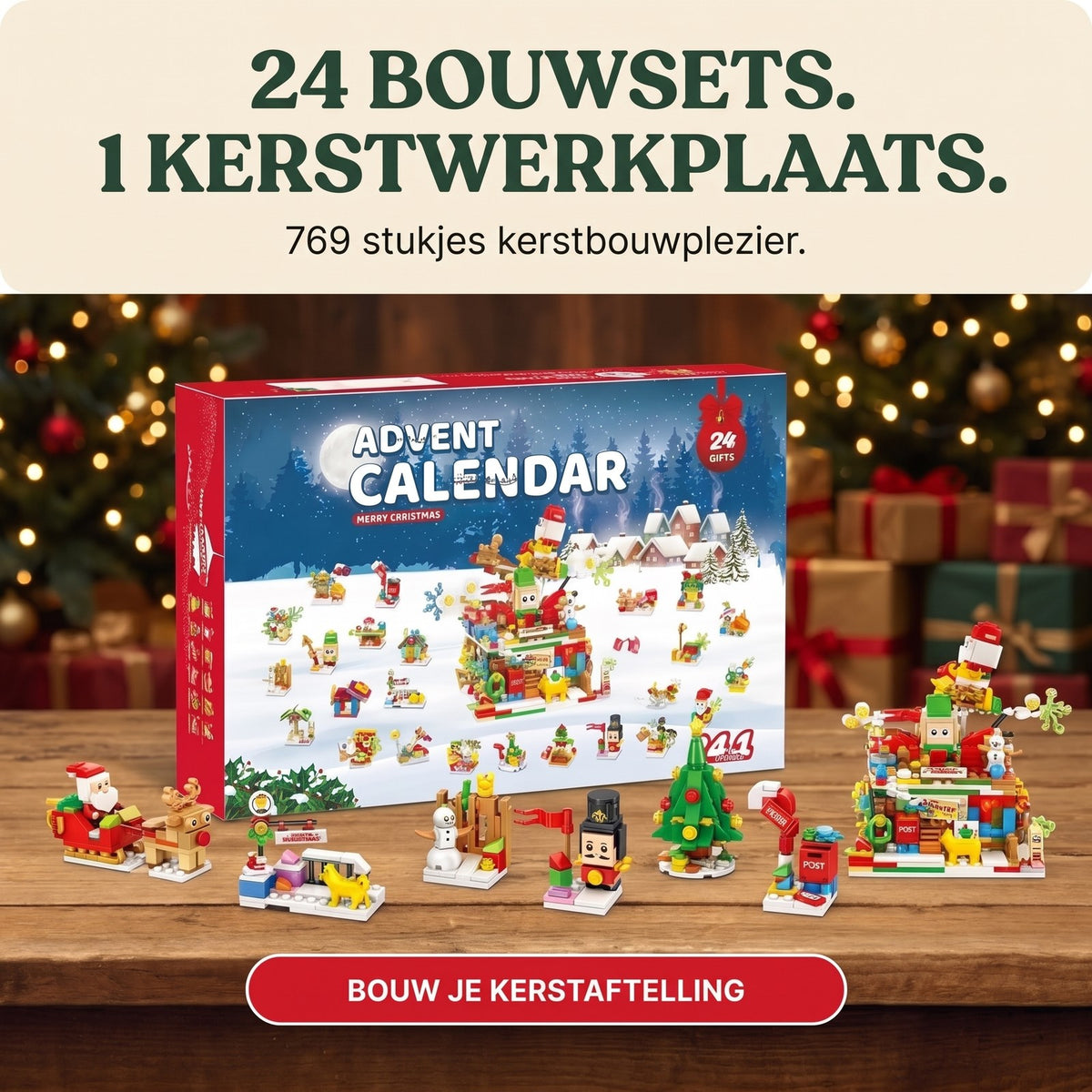 Kerstwerkplaats Adventskalender, 24-in-1 Kerstbouwsels, 769 Stukjes