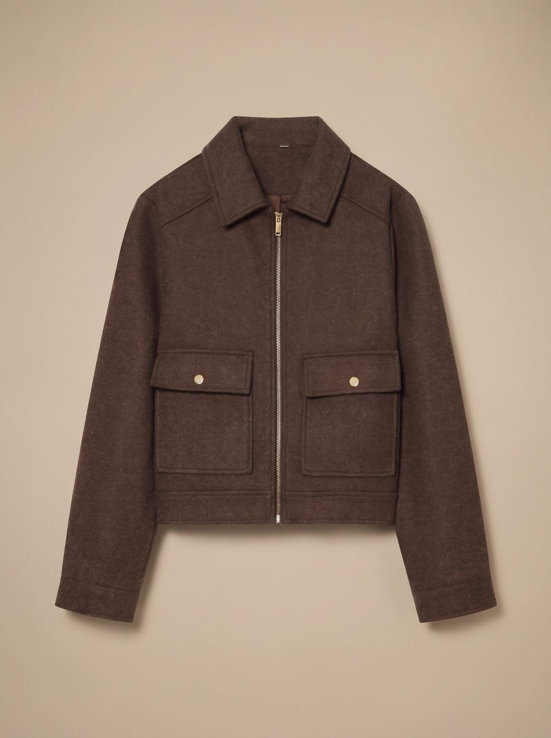 Korte vintage damesjas van wolmix met opstaande kraag