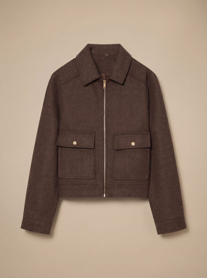 Korte vintage damesjas van wolmix met opstaande kraag