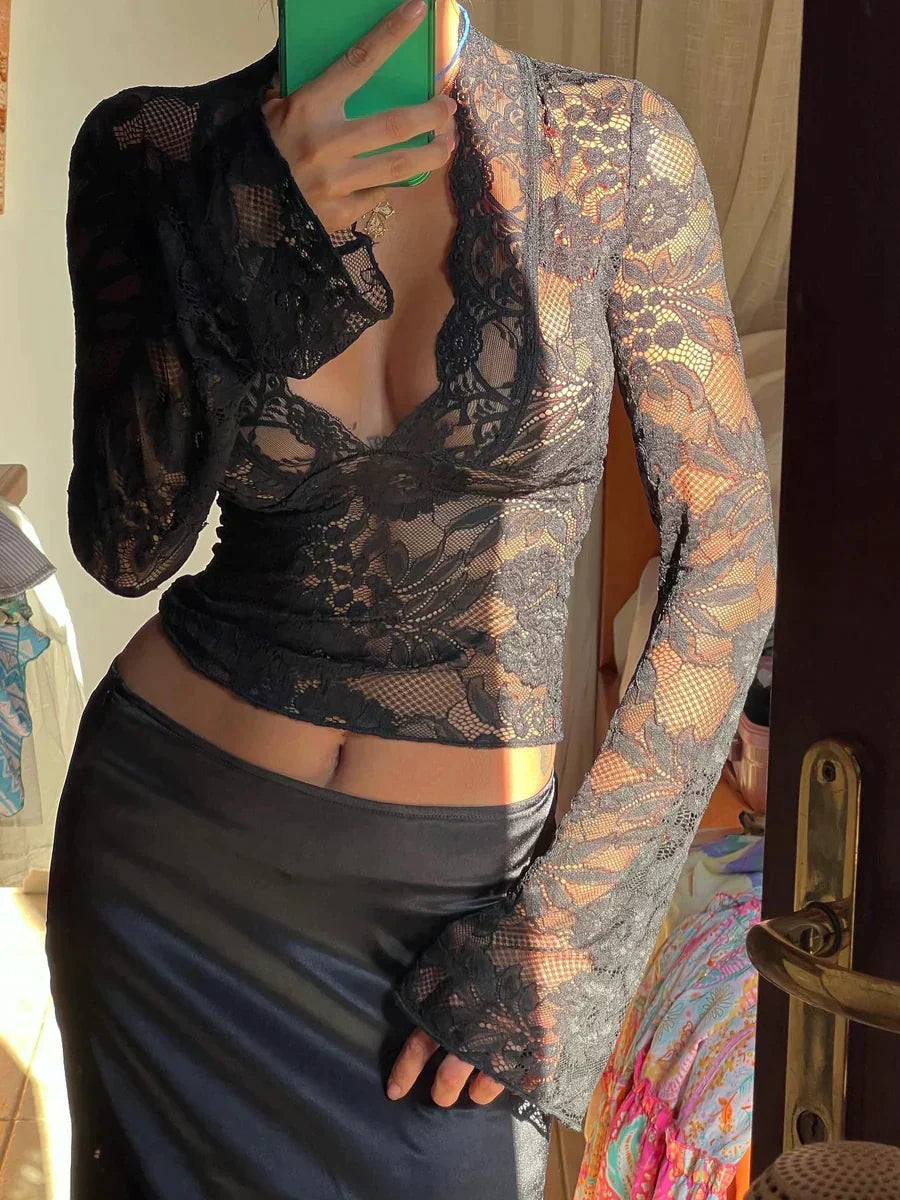 Image of Lana | Dames Wrap Kanten Blouse