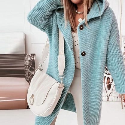 Lang gebreid wintervest met capuchon voor dames