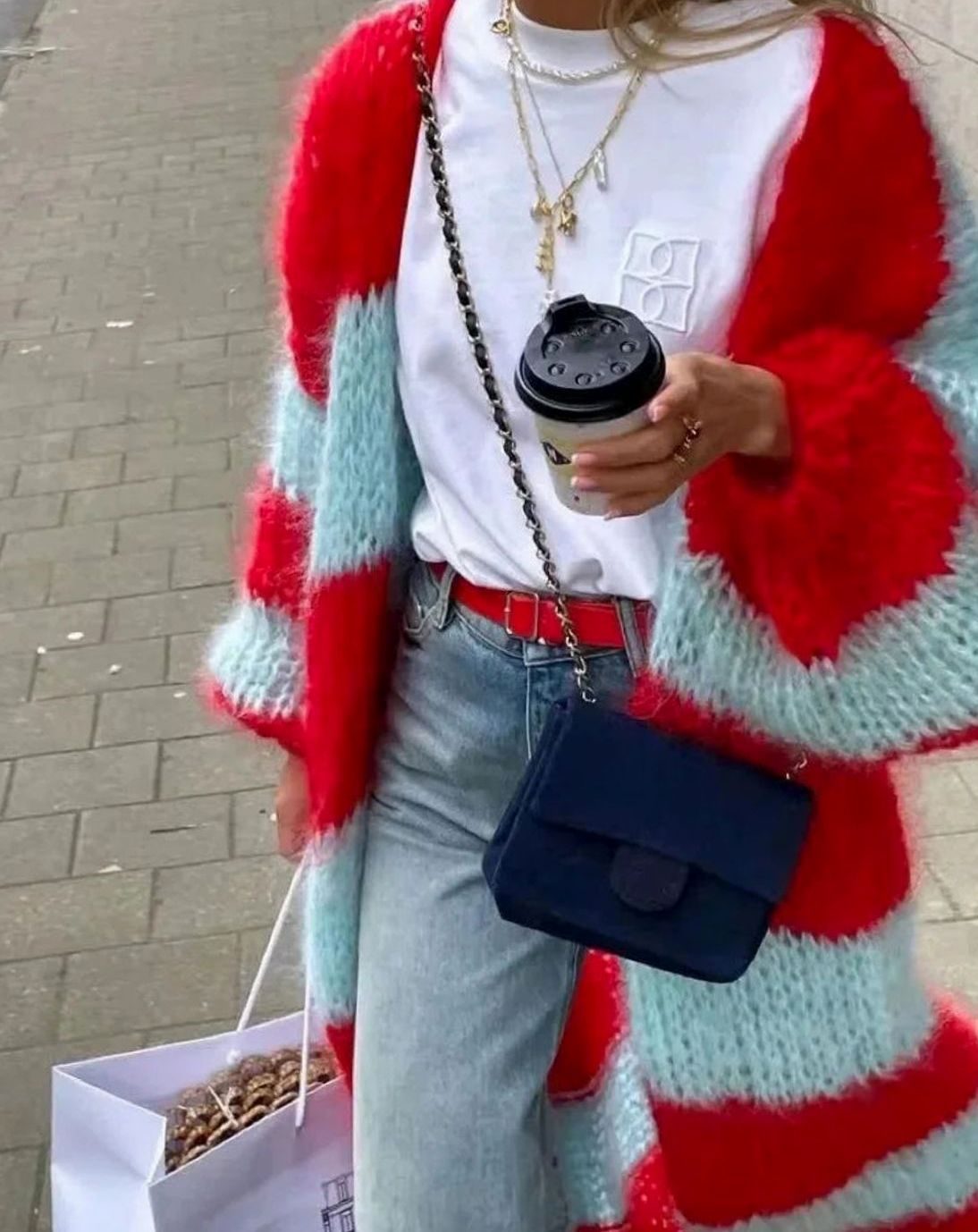 Lang oversized gestreept gebreid openvallend vest voor dames