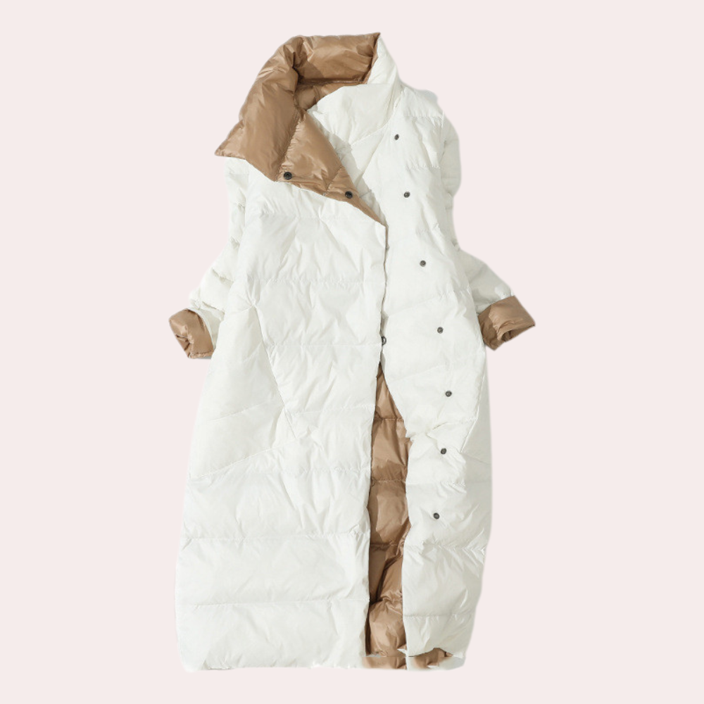 Lange dameswinterjas met hoge kraag