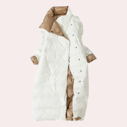 Lange dameswinterjas met hoge kraag