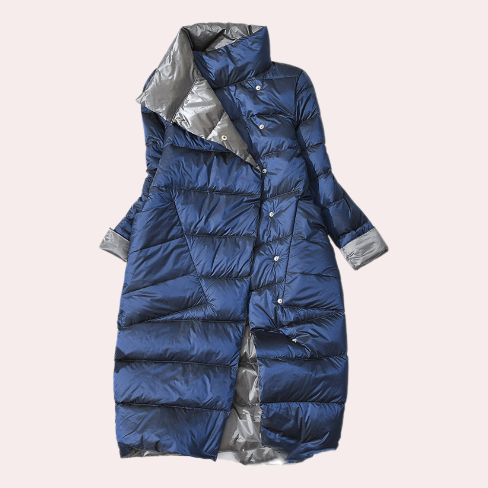 Lange dameswinterjas met hoge kraag