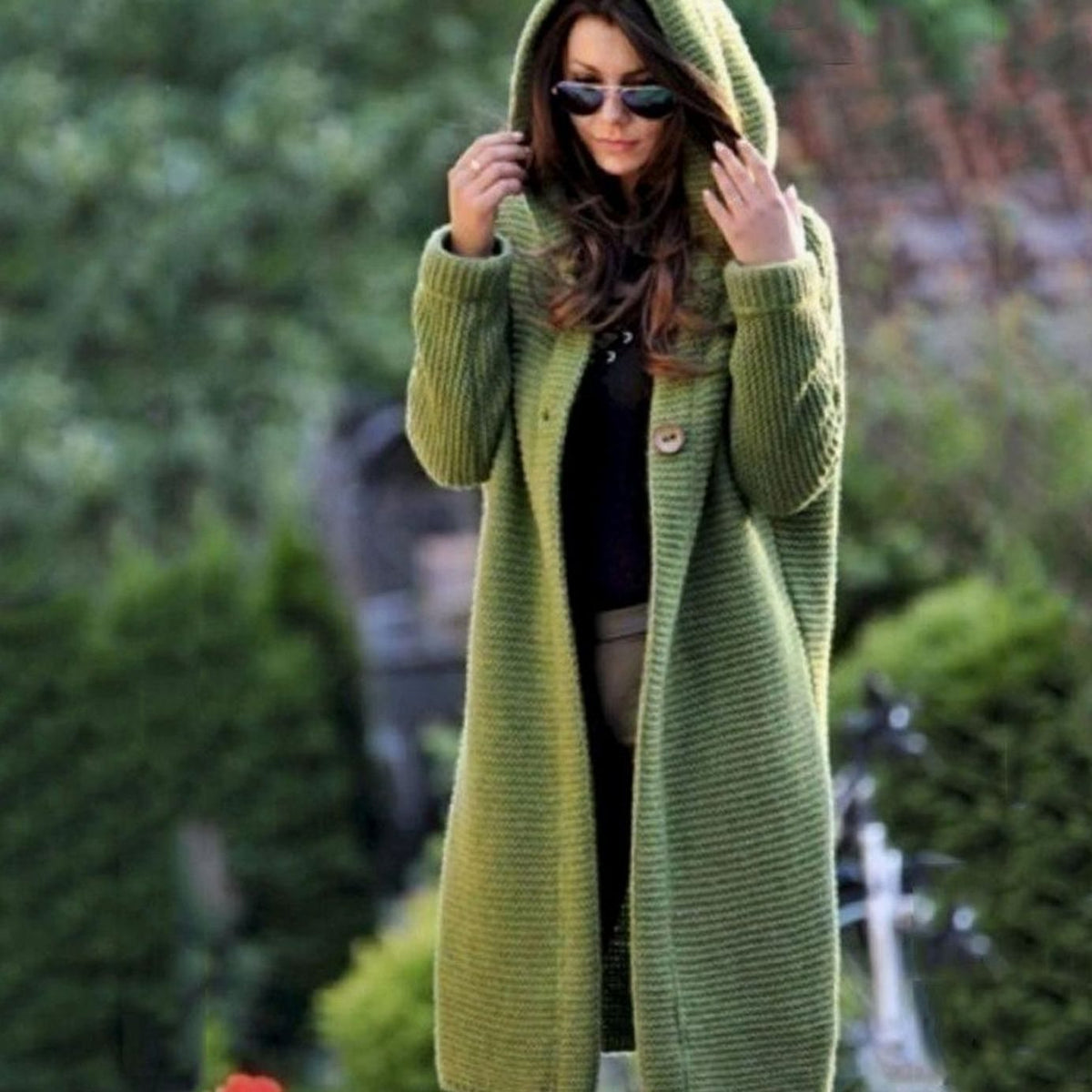 Lange gebreide maxi-cardigan met capuchon voor dames