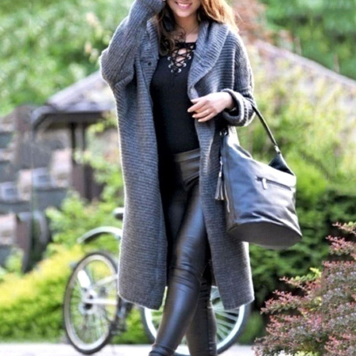 Lange gebreide maxi-cardigan met capuchon voor dames