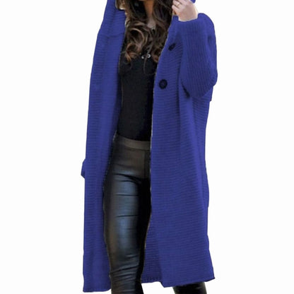 Lange gebreide maxi-cardigan met capuchon voor dames
