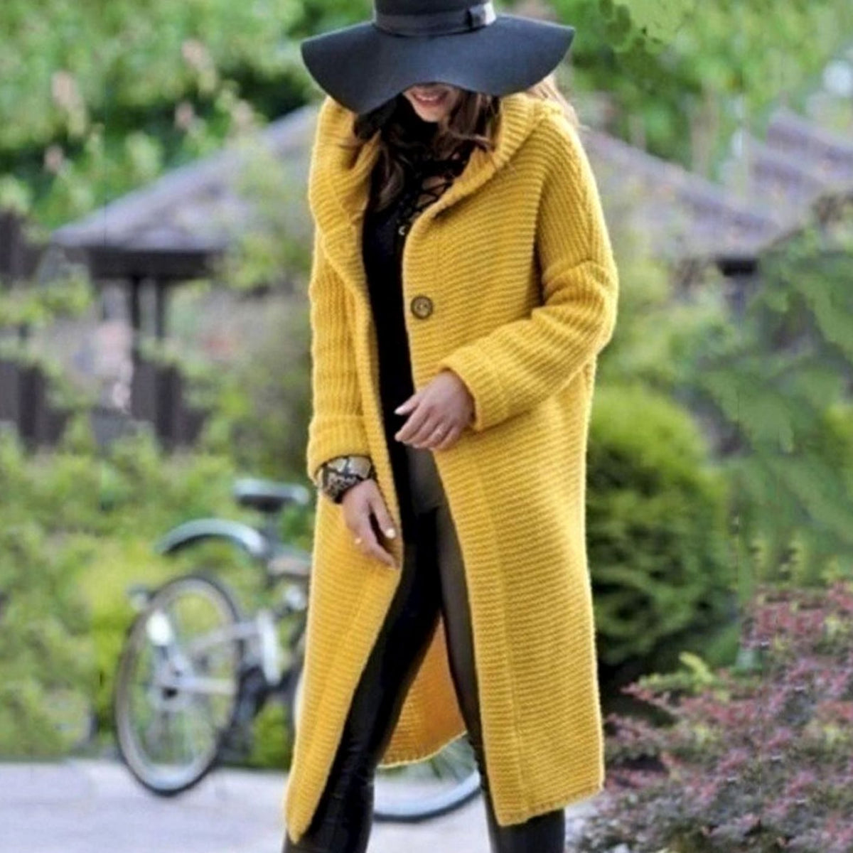 Lange gebreide maxi-cardigan met capuchon voor dames