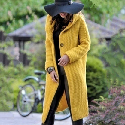 Lange gebreide maxi-cardigan met capuchon voor dames