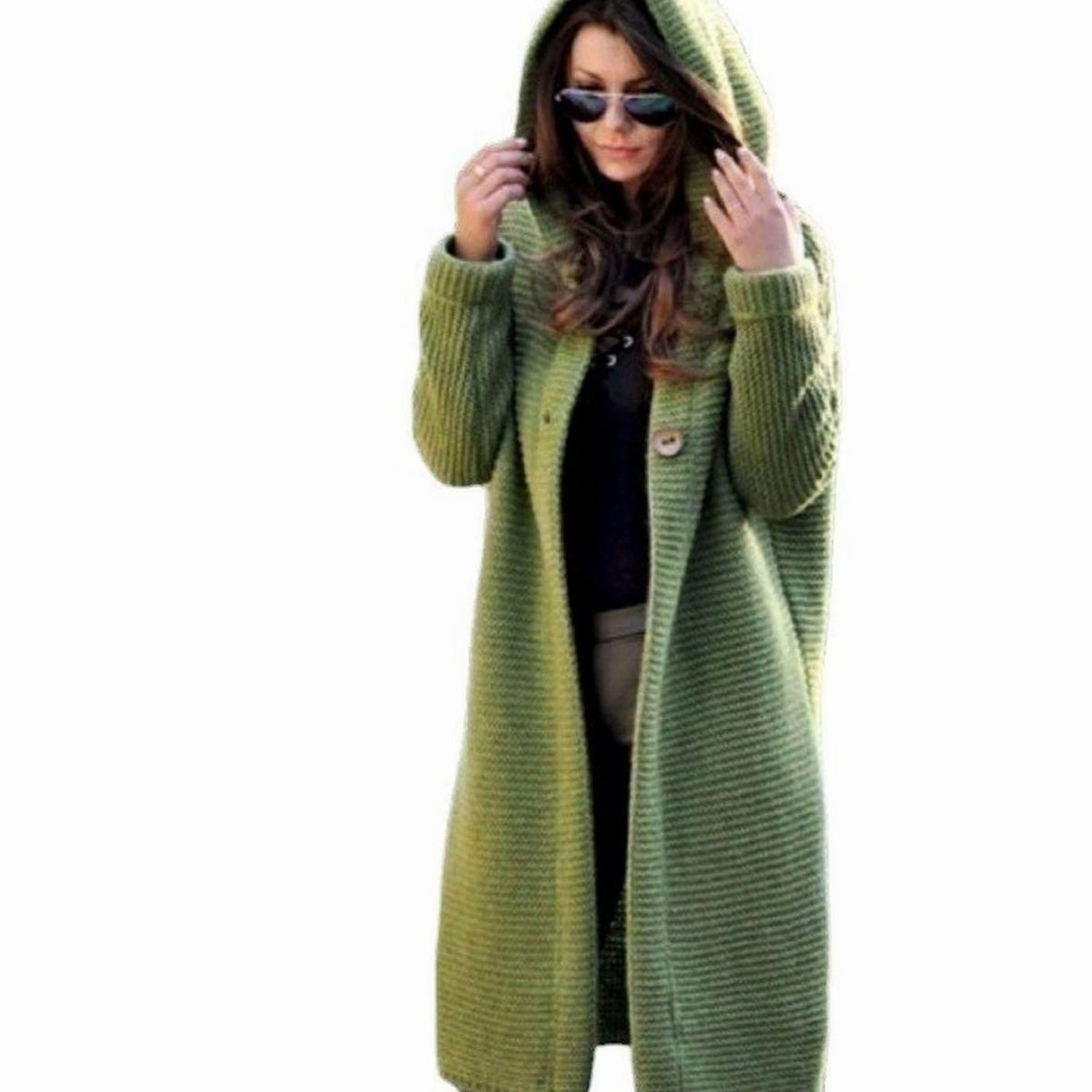 Lange gebreide maxi-cardigan met capuchon voor dames