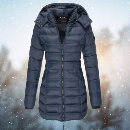 Lange gewatteerde puffer winterjas voor dames met capuchon en ritssluiting