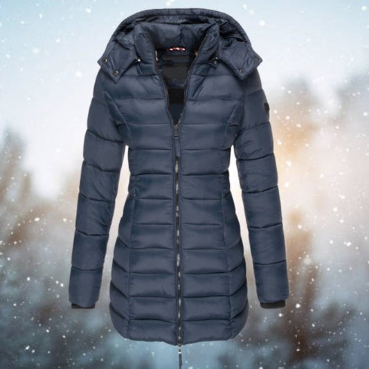Lange gewatteerde puffer winterjas voor dames met capuchon en ritssluiting