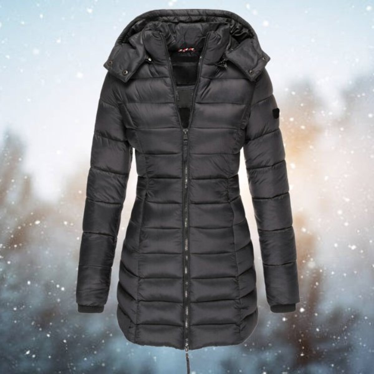 Lange gewatteerde puffer winterjas voor dames met capuchon en ritssluiting