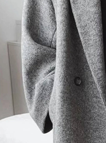 Lange oversized damesmantel van wolmix met reverskraag