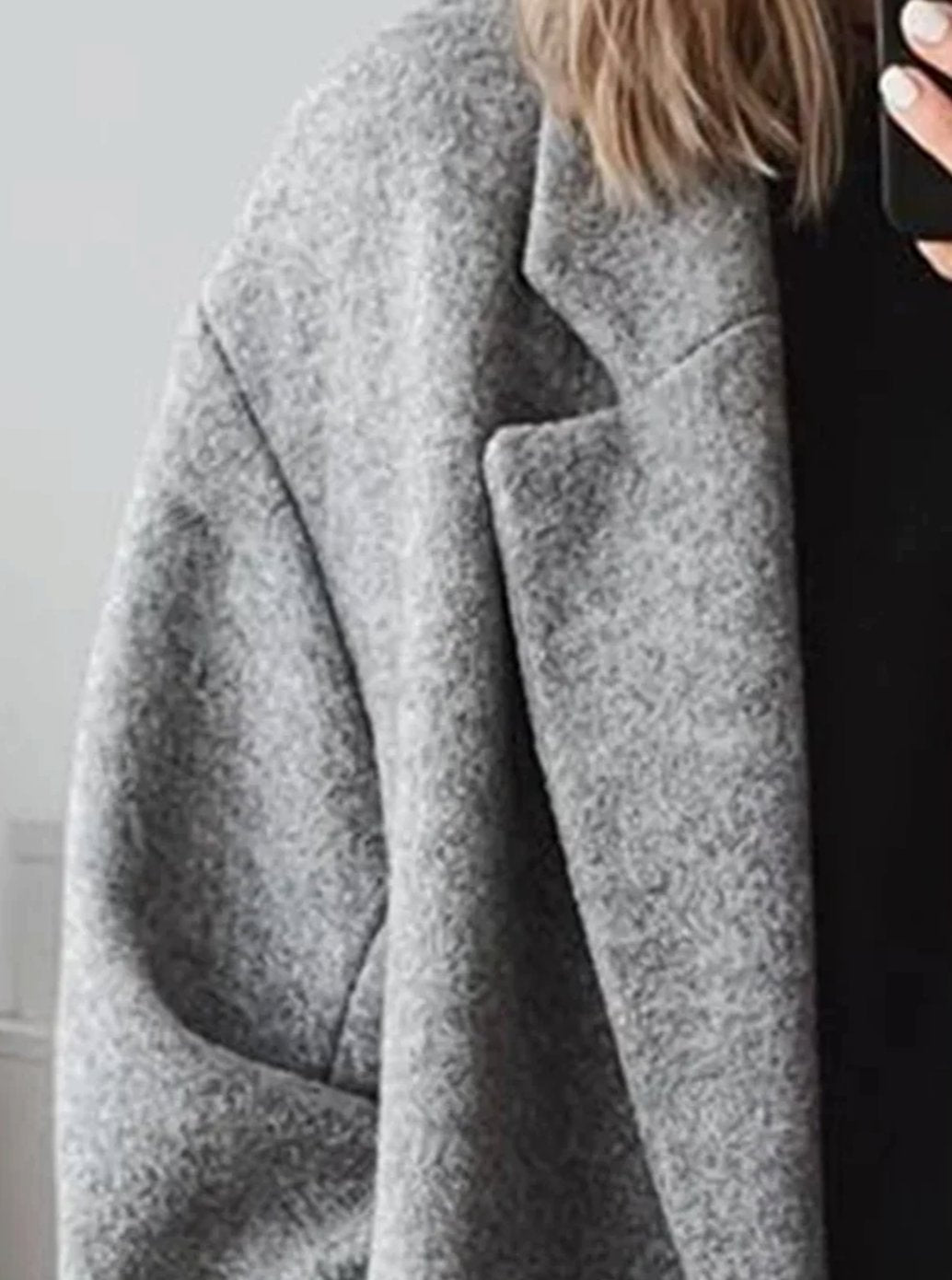 Lange oversized damesmantel van wolmix met reverskraag
