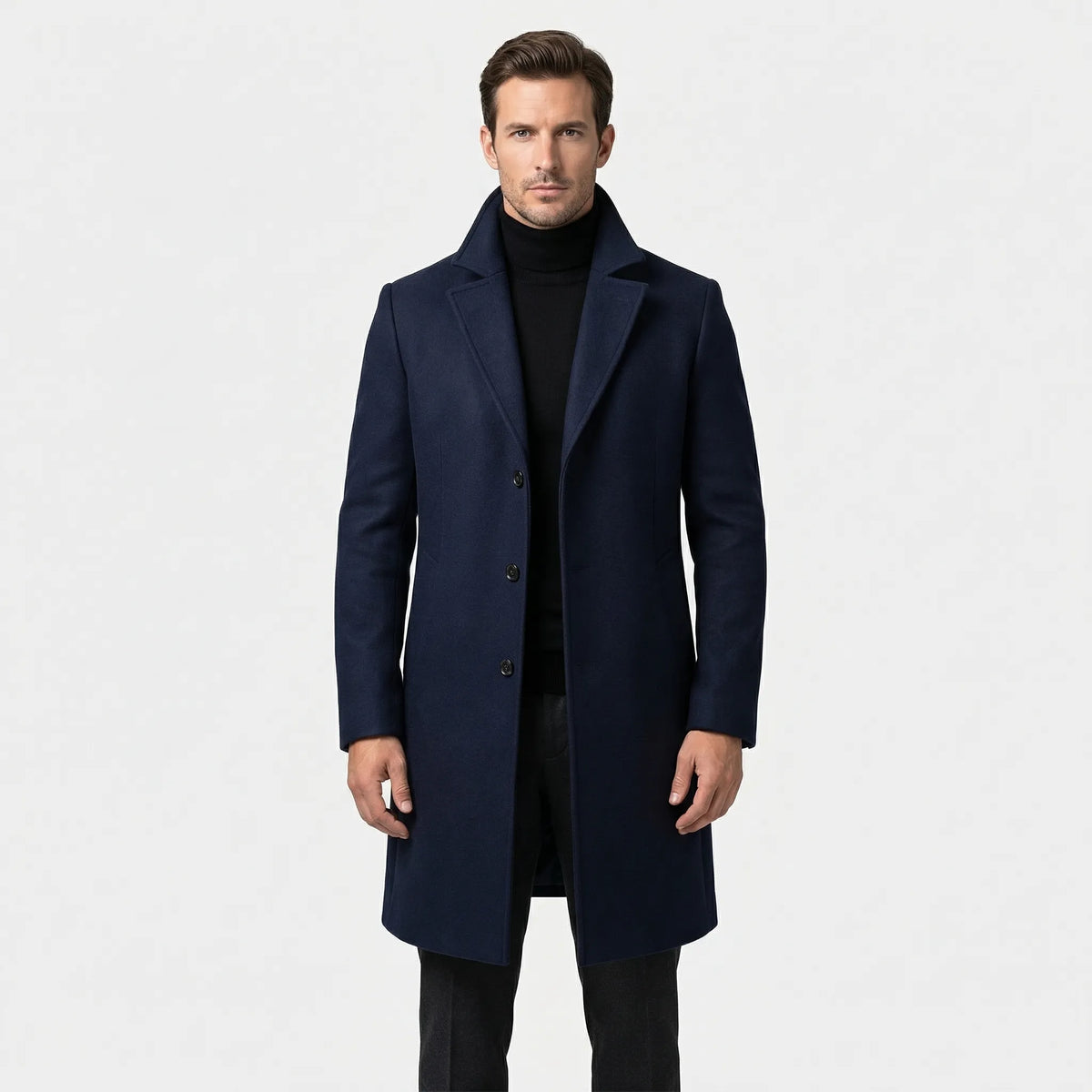Lange single-breasted mantel met revers