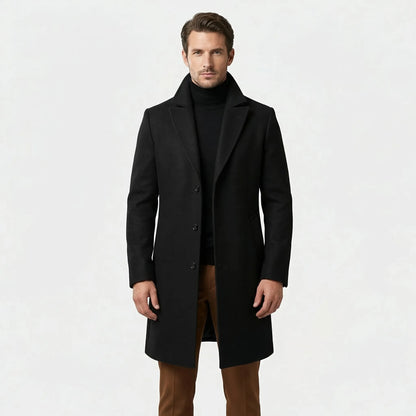 Lange single-breasted mantel met revers