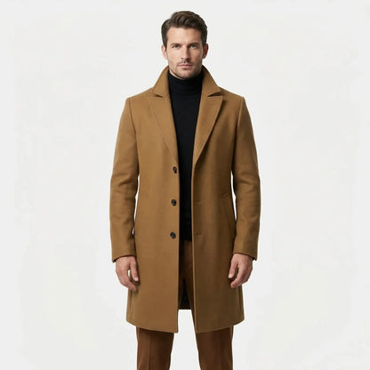 Lange single-breasted mantel met revers