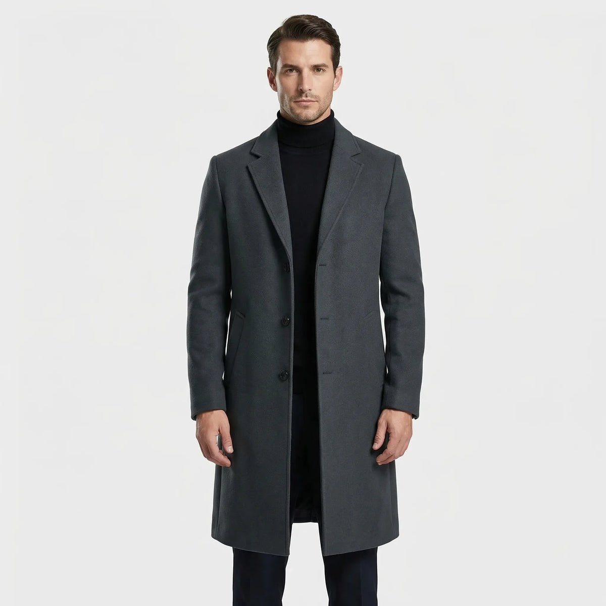 Lange single-breasted mantel met revers