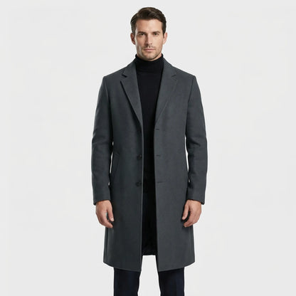 Lange single-breasted mantel met revers