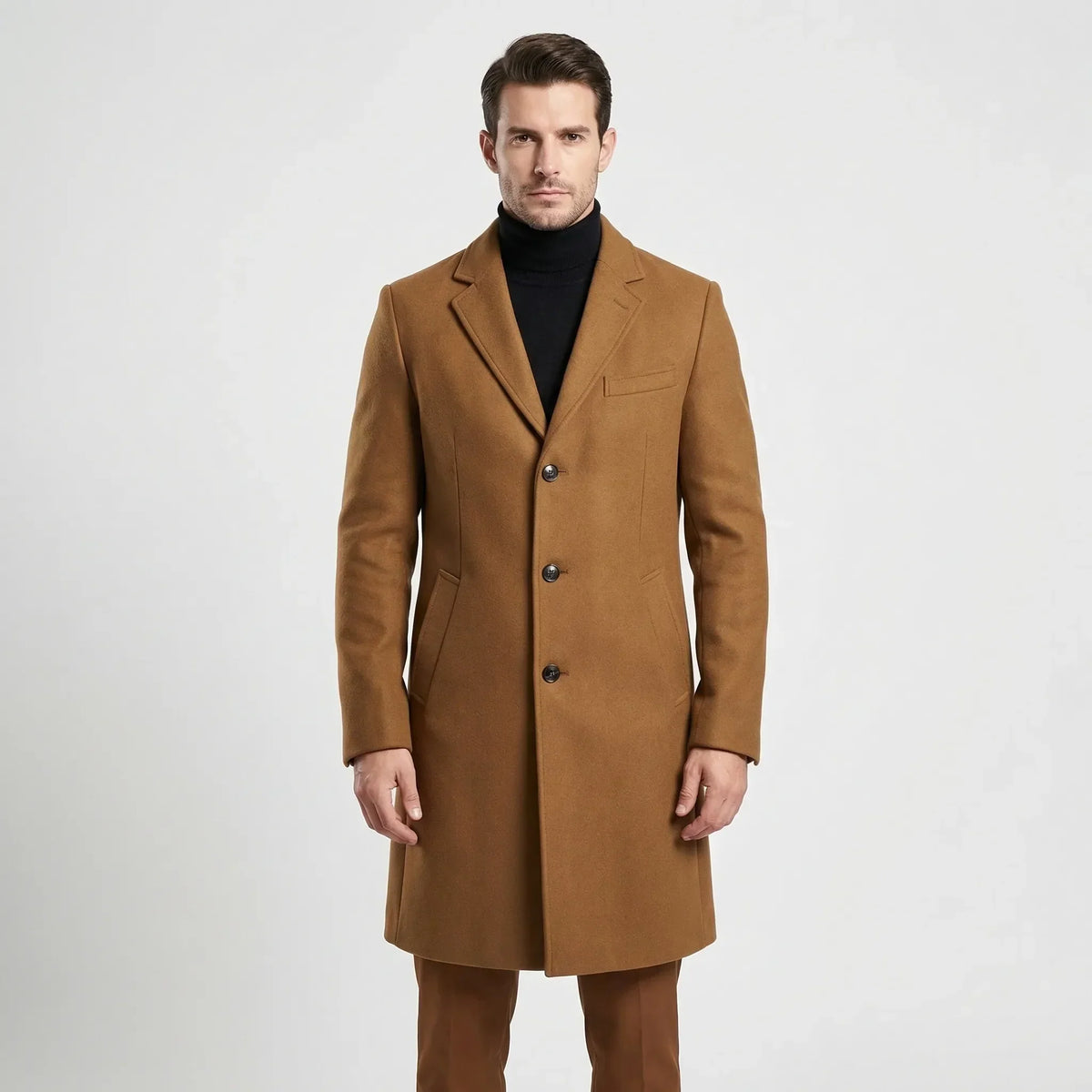 Lange single-breasted mantel met revers