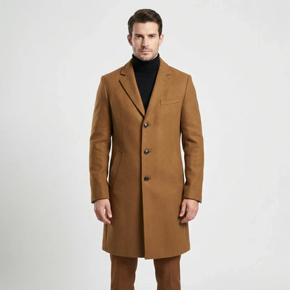 Lange single-breasted mantel met revers