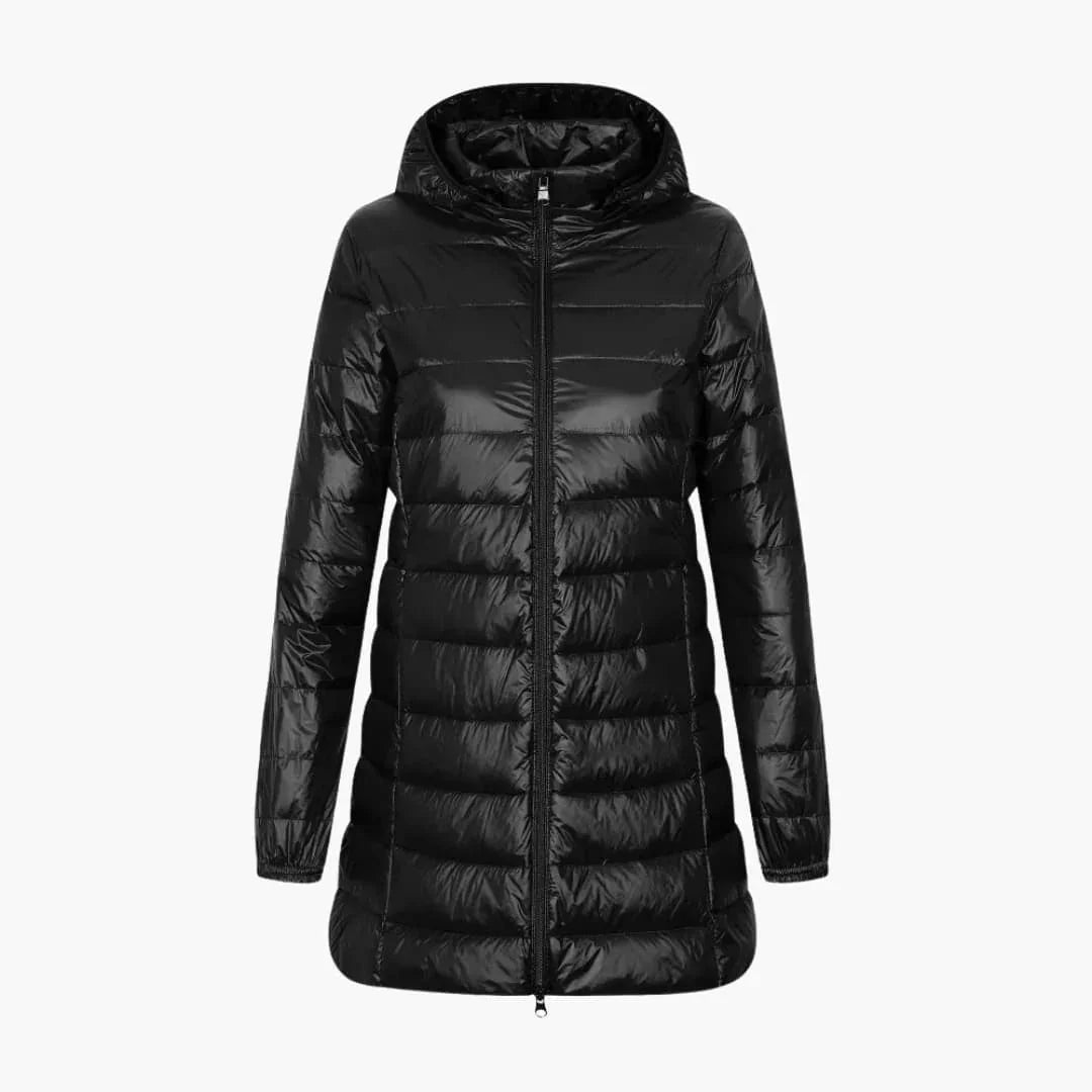 Lange winterdonsjas voor dames met capuchon
