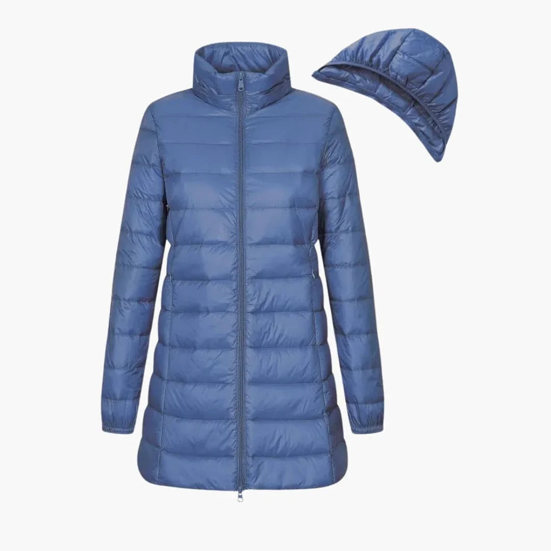 Lange winterdonsjas voor dames met capuchon