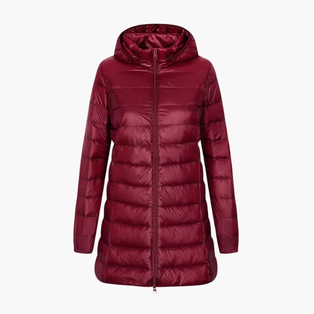 Lange winterdonsjas voor dames met capuchon