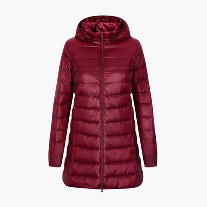 Lange winterdonsjas voor dames met capuchon