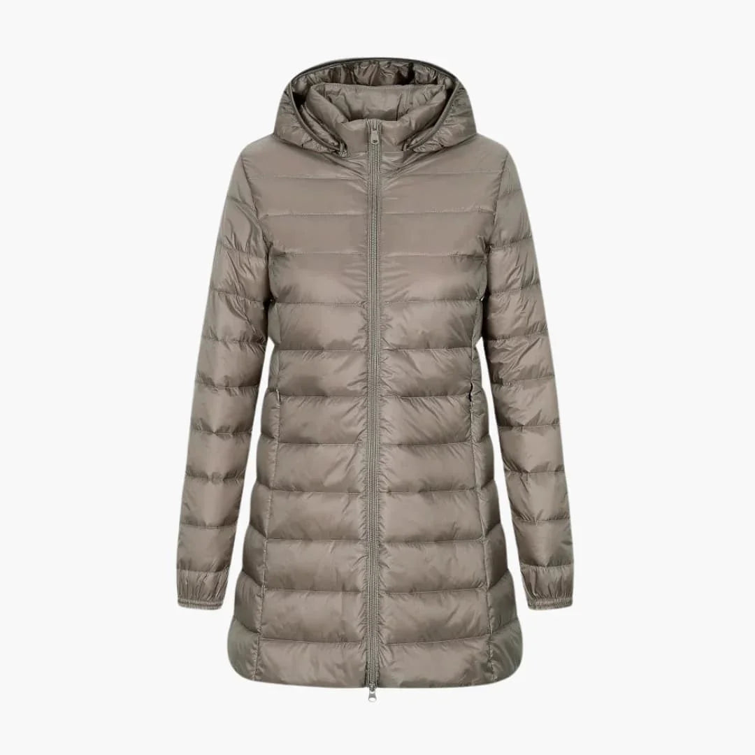 Lange winterdonsjas voor dames met capuchon