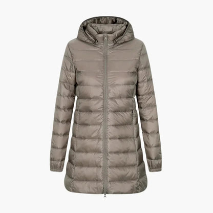 Lange winterdonsjas voor dames met capuchon