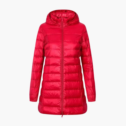 Lange winterdonsjas voor dames met capuchon