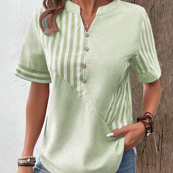 Image of Laura | Dames Blouse met Korte Mouwen en Strepen