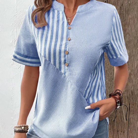 Image of Laura | Dames Blouse met Korte Mouwen en Strepen