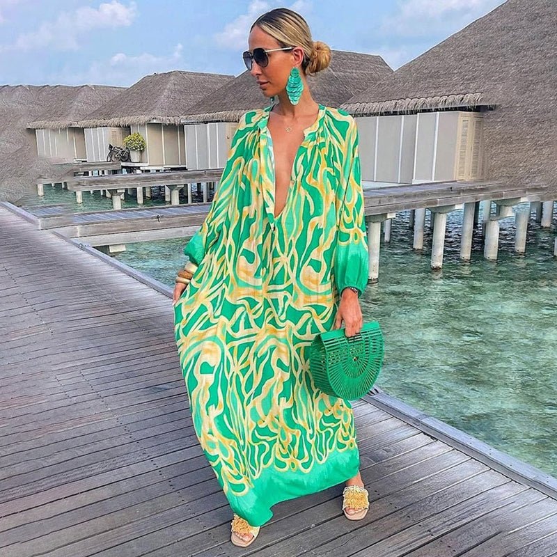Image of Lauren | Dames V-hals Maxi-jurk met Print