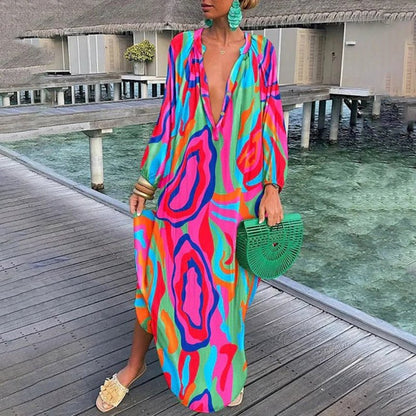Image of Lauren | Dames V-hals Maxi-jurk met Print