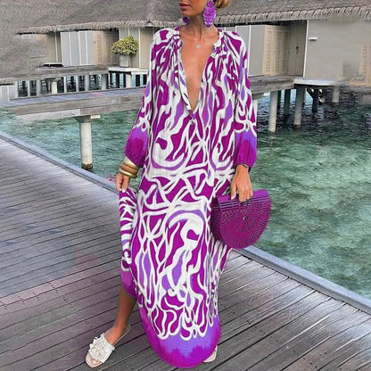 Image of Lauren | Dames V-hals Maxi-jurk met Print