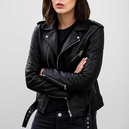 Leren bikerjack voor dames met slim fit