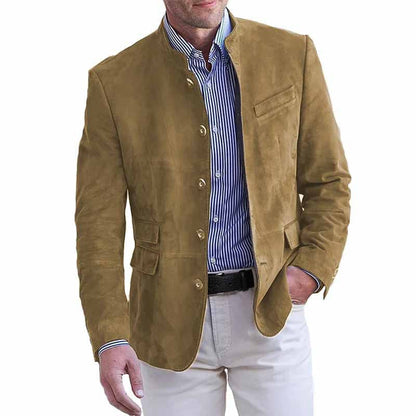 Leren velours blazer voor heren met staande kraag en klepzakken