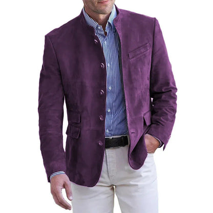 Leren velours blazer voor heren met staande kraag en klepzakken