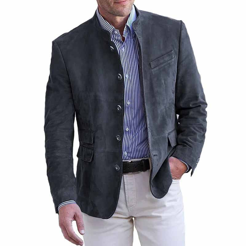 Leren velours blazer voor heren met staande kraag en klepzakken