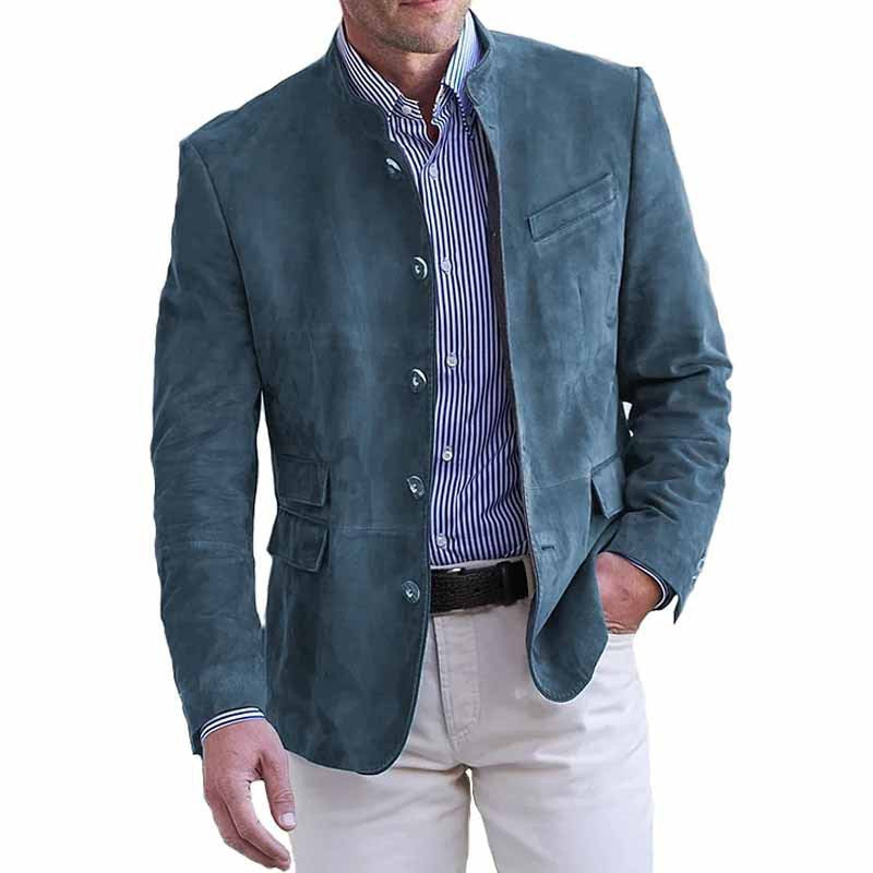 Leren velours blazer voor heren met staande kraag en klepzakken