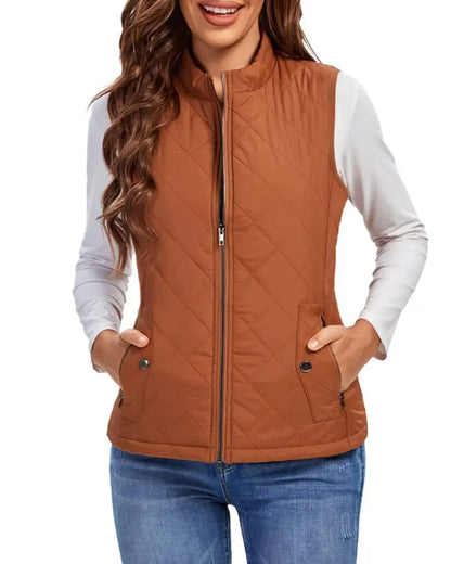 Lichtgewicht gewatteerd damesgilet met opstaande kraag - Katoen voor de winter