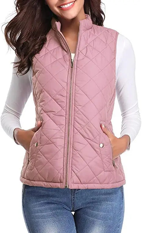 Lichtgewicht gewatteerd damesgilet met opstaande kraag - Katoen voor de winter