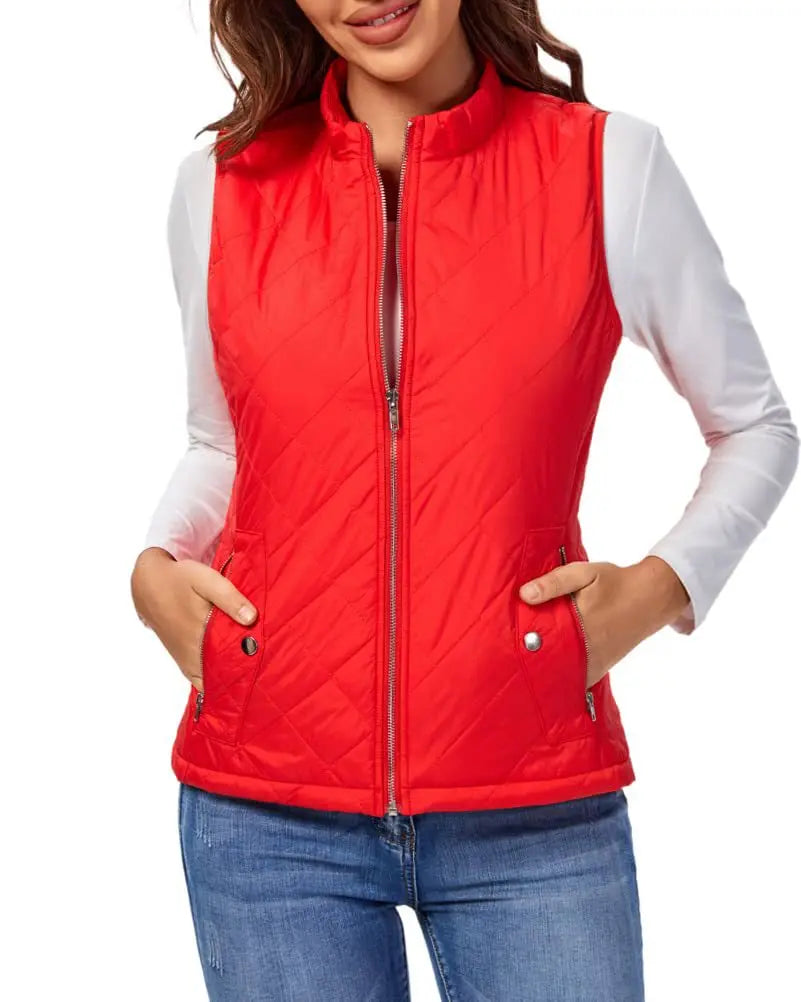 Lichtgewicht gewatteerd damesgilet met opstaande kraag - Katoen voor de winter