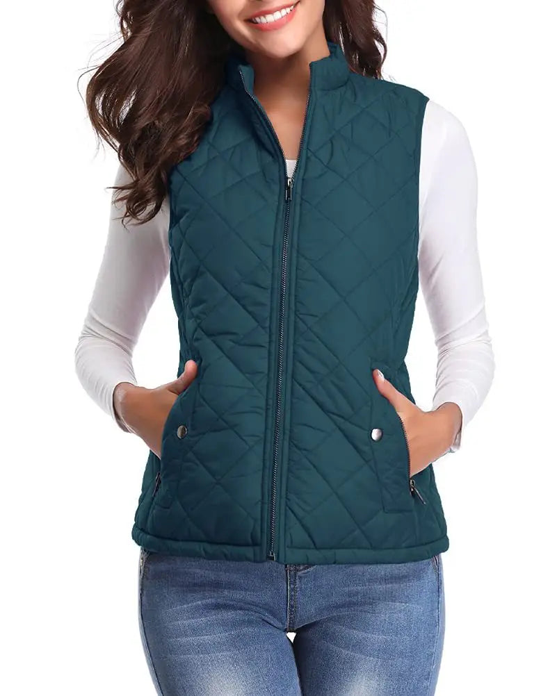 Lichtgewicht gewatteerd damesgilet met opstaande kraag - Katoen voor de winter