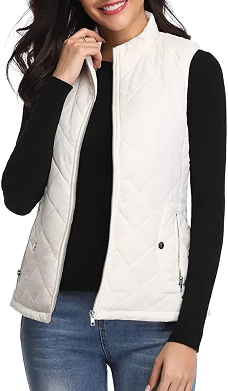 Lichtgewicht gewatteerd damesgilet met opstaande kraag - Katoen voor de winter